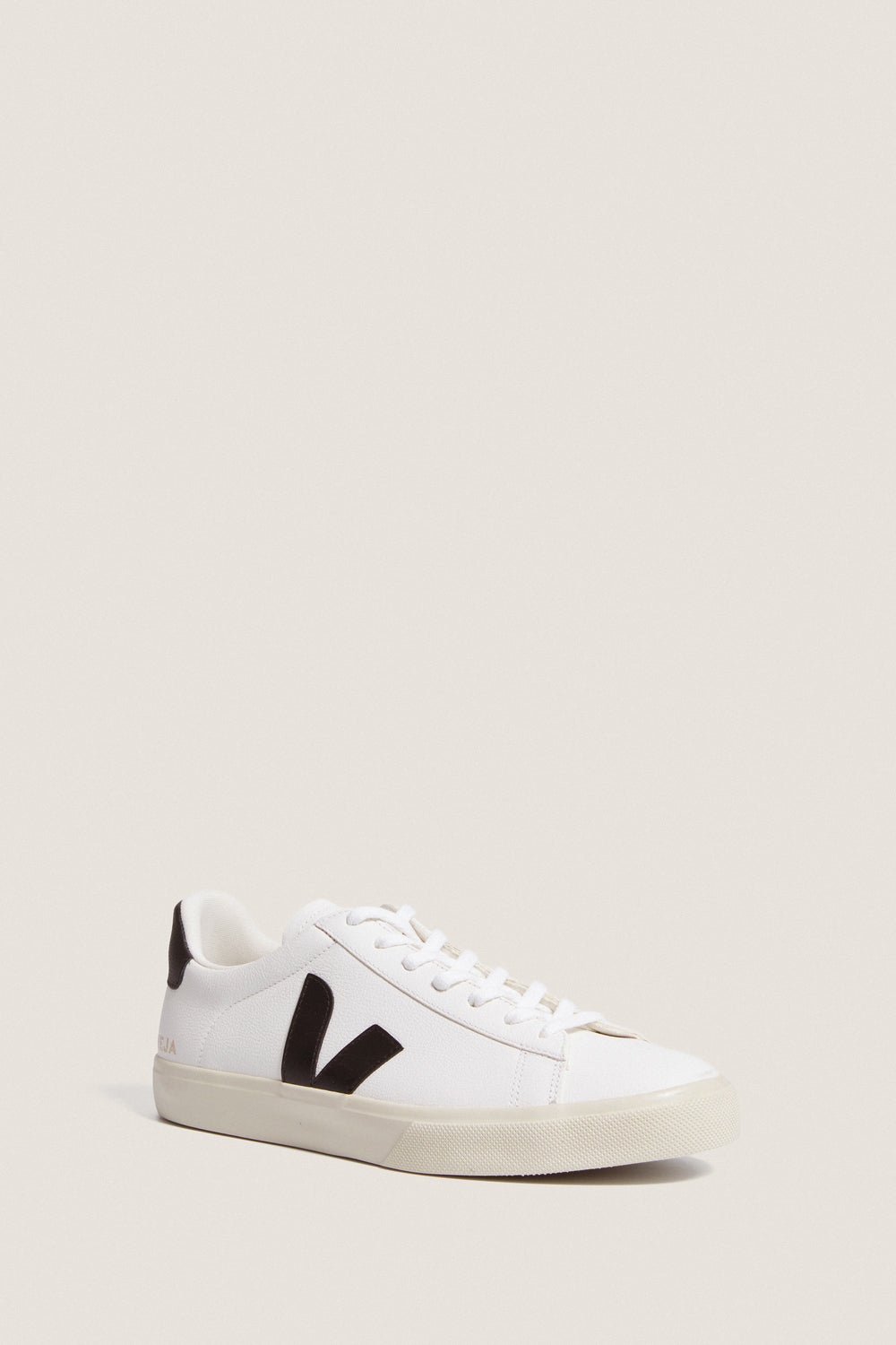 Men's Extra White Black Campo Sneakers: A classic, effortless low-top sneaker with a black V logo, off-white rubber sole, ideal for high-end, fun, casual looks.