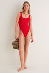 Red Classic Square Neck One Piece