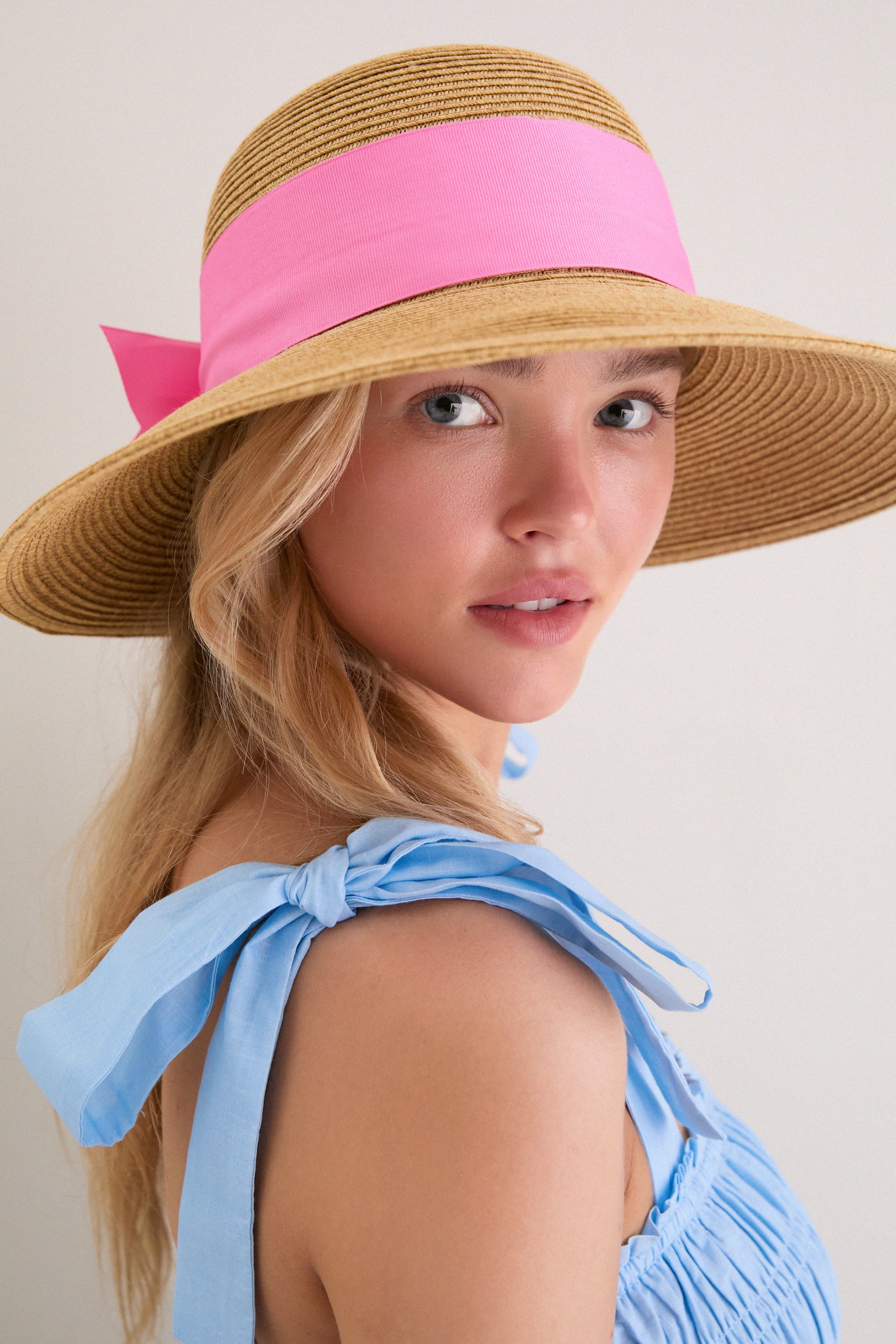 Exclusive Pink Packable Wide Bow Sunhat
