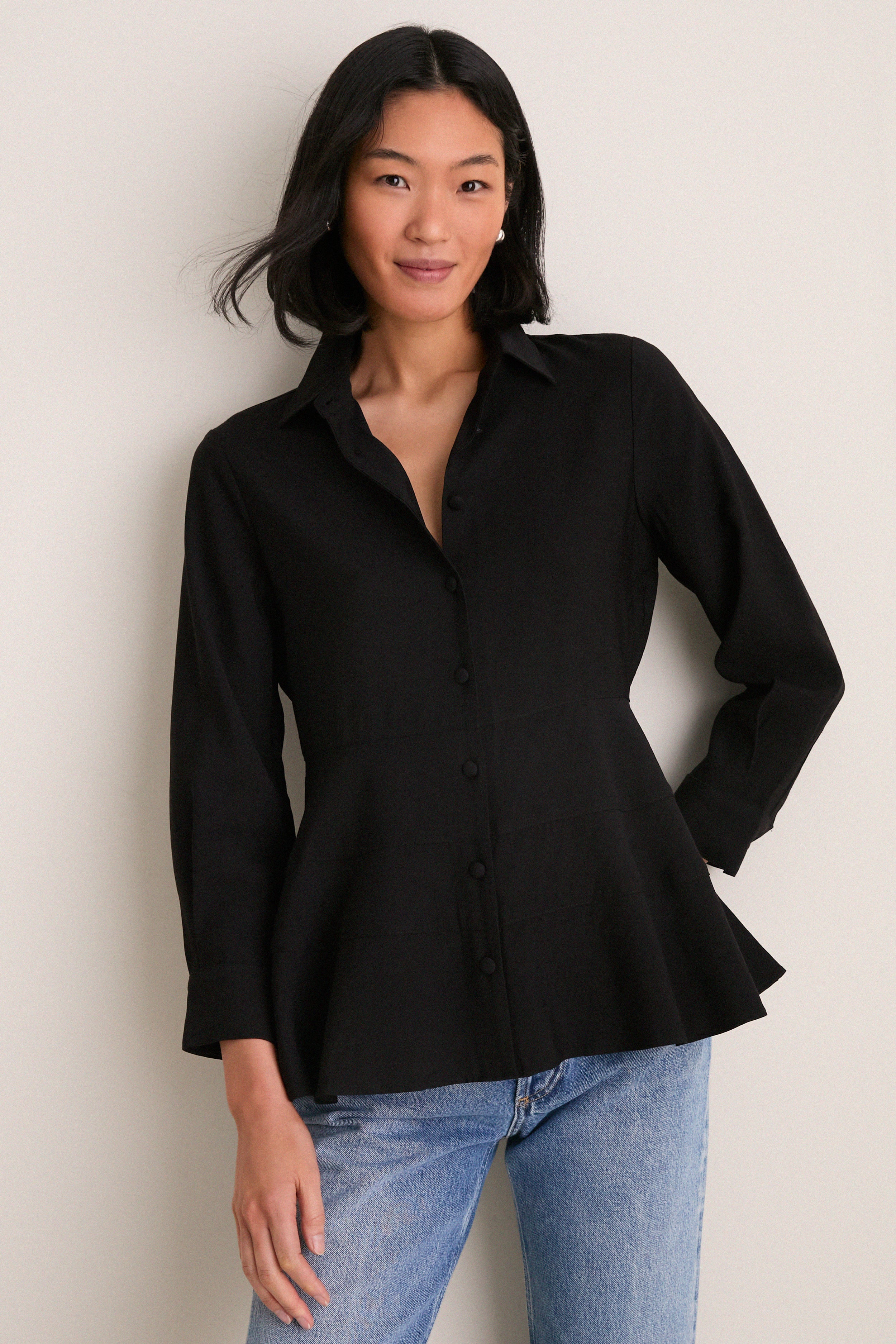laulen＊ Dart flare blouse Alexa Flare Sleeve Shirt - Nectarine | Boston Proper