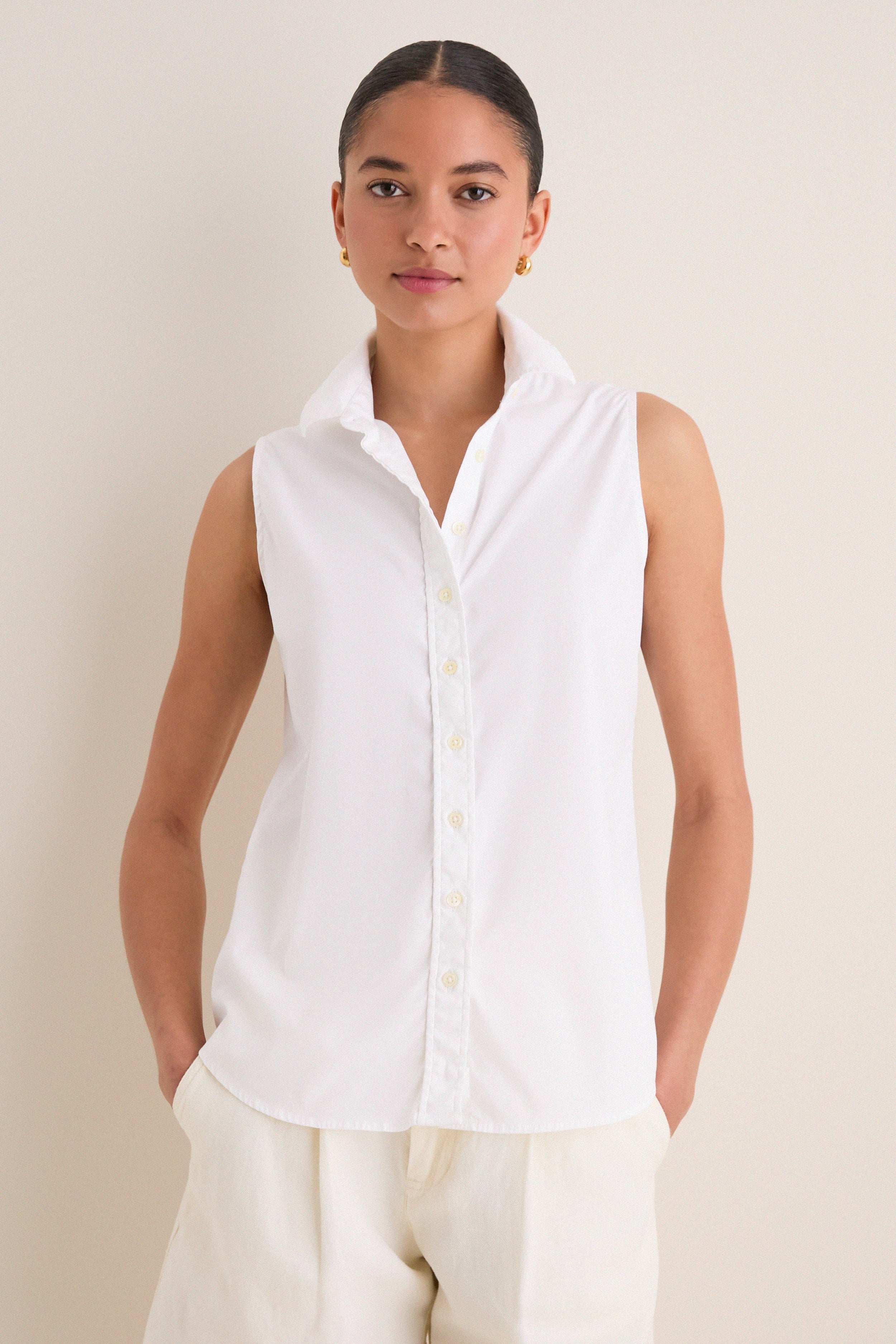 White Sleeveless Essentials Shirt | The Shirt by Rochelle Behrens