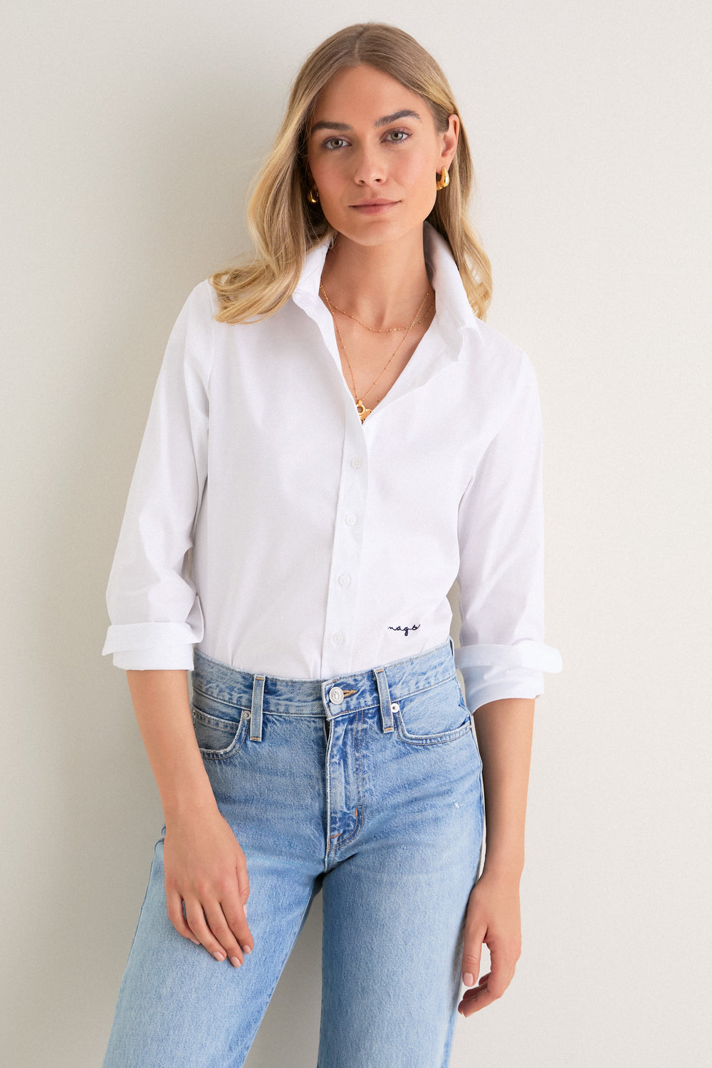 womens white button down dress shirt The Shirt by Rochelle Behrens White Long Sleeve Essentials Shirt White / M