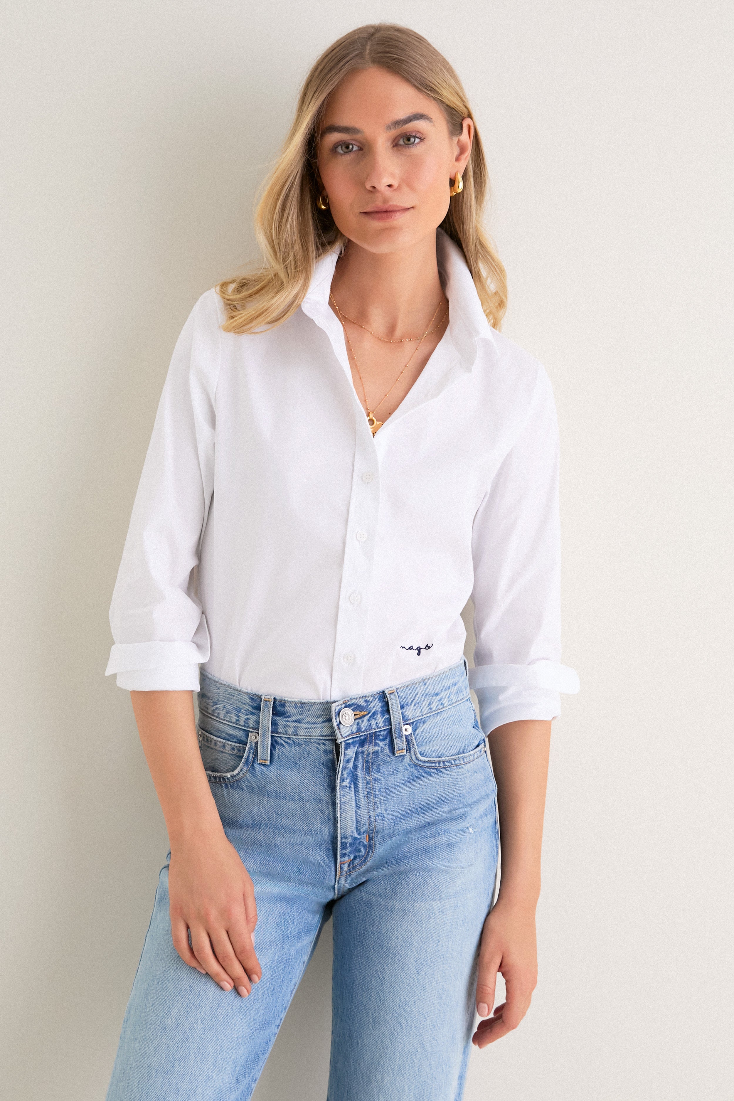 long sleeve dress shirt women The by Rochelle Behrens White Essentials Shirt White / M Women's size:18W Floral Long Sleeve Maxi 26SALE with flex fabric for