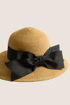 Exclusive Black Packable Wide Bow Sunhat