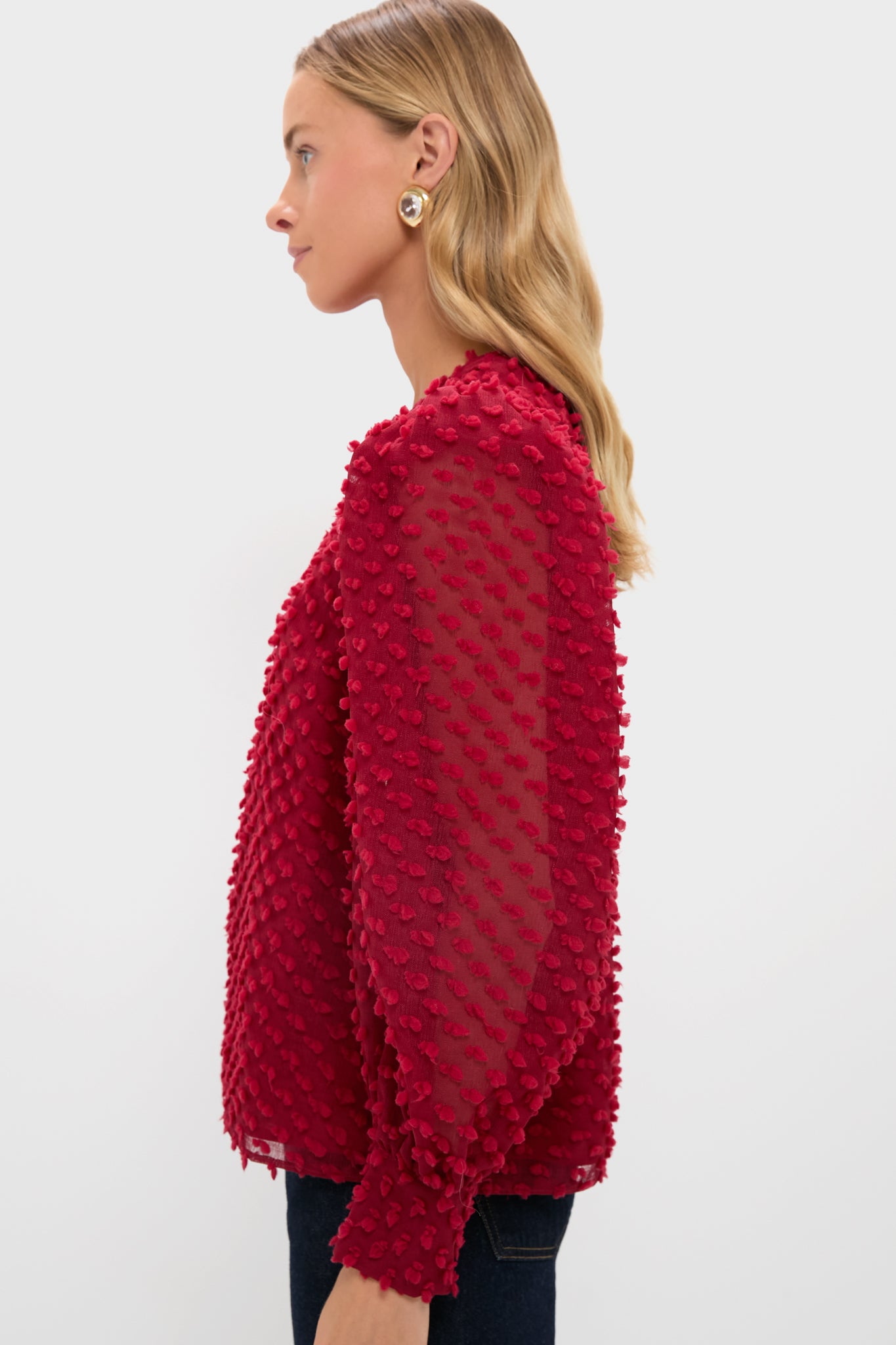 Red Textured Long Sleeve Harriet Blouse