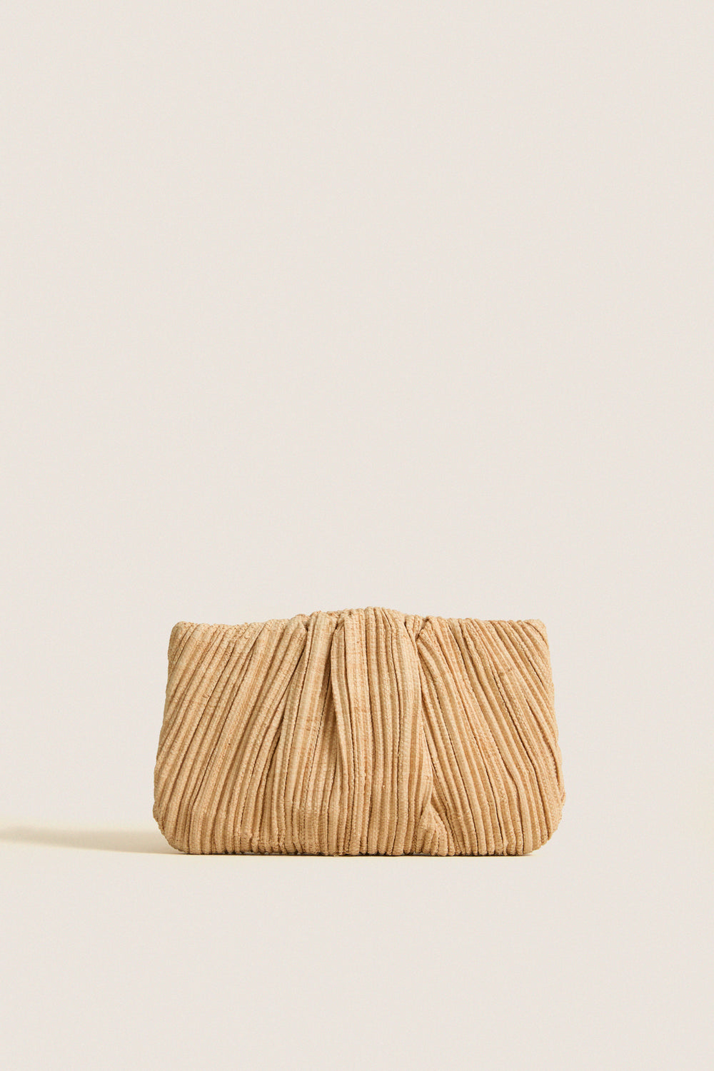 Natural Straw Brit Pleated Clutch