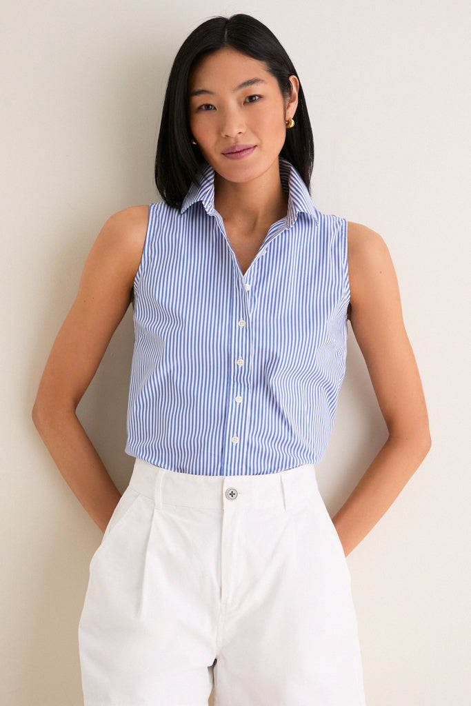 Blue and White Stripe Sleeveless Shirt