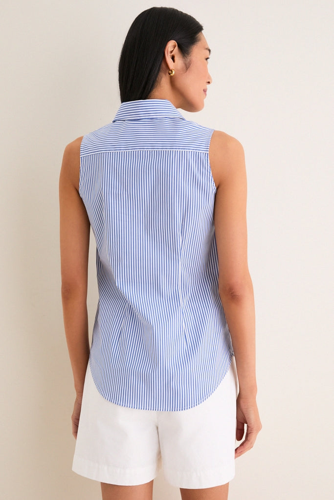 Blue and White Stripe Sleeveless Shirt | The Shirt by Rochelle Behrens