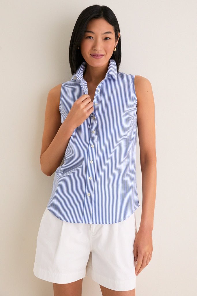 Blue and White Stripe Sleeveless Shirt