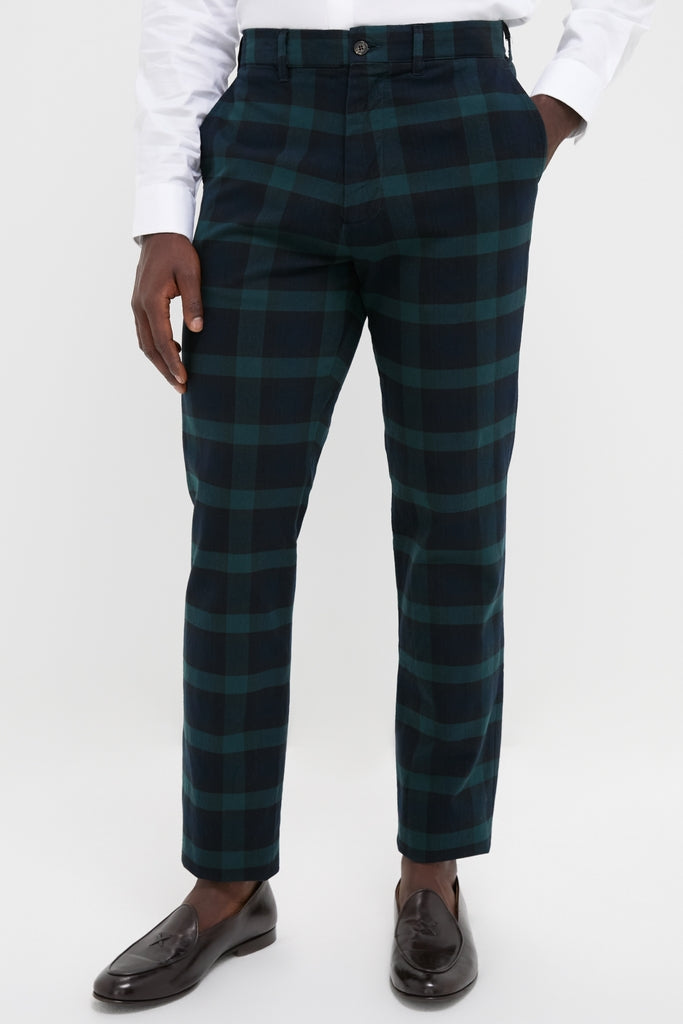 Effortless and classic, the Blackwatch Tartan Stretch Twill Harbor Pants showcase a tailored fit with a mid-rise, paired with a white shirt and tassel loafers.