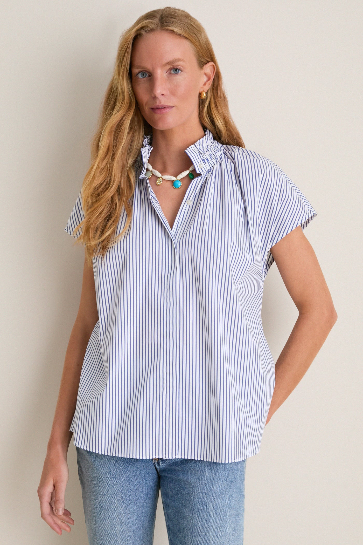 Pomander Place Blue Stripe Rae Blouse Blue / XS