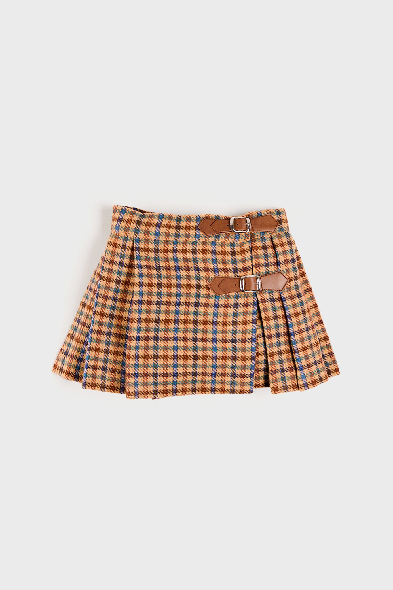 Tweed Buckled Kilt in Brown and Blue