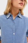 Chambray Denim Embellished Cropped Jasper Button Down