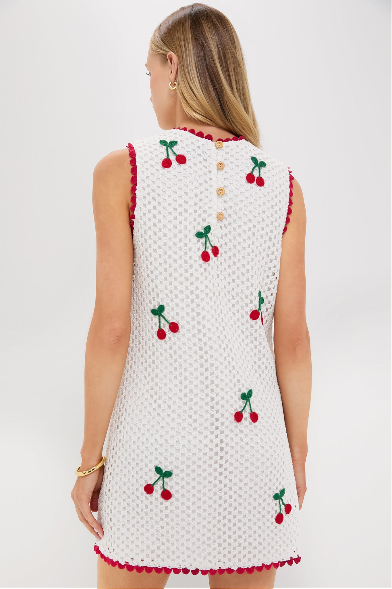 Bright White Cherry Crochet Wynn Mini Dress