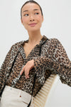 Leopard Printed Viscose Chiffon Tie String Shirt