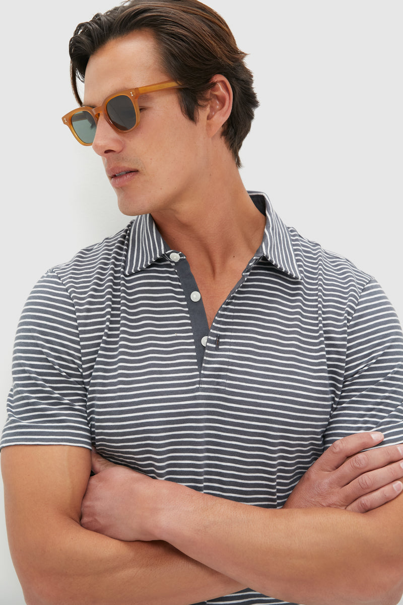 Ocean Stone Stripe Sunwashed Tee Shirt Polo