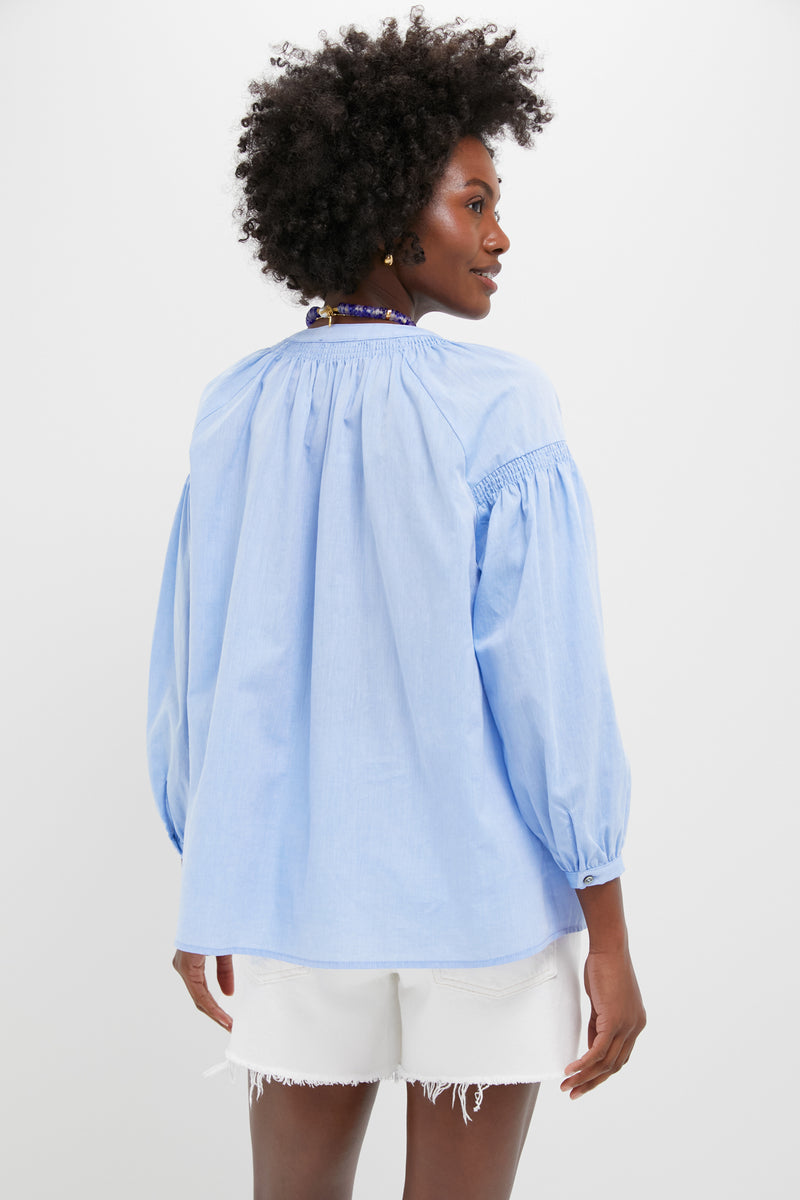 Chambray Band Collar Ashton Popover Top