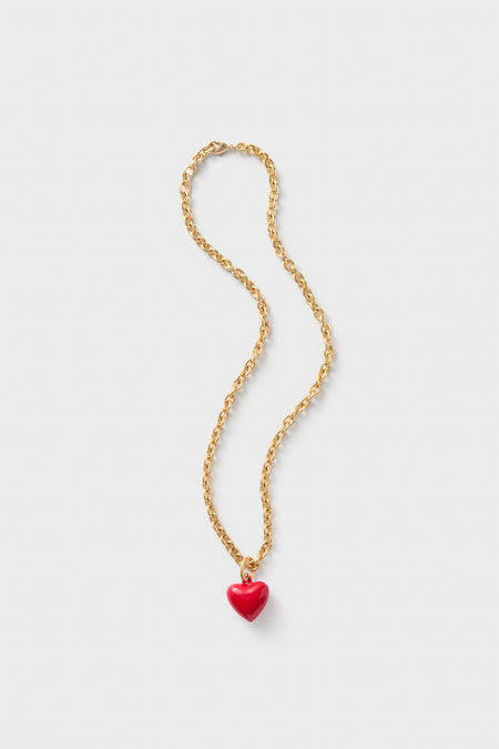 Gold and Cherry Red Mini Happy Heart Necklace