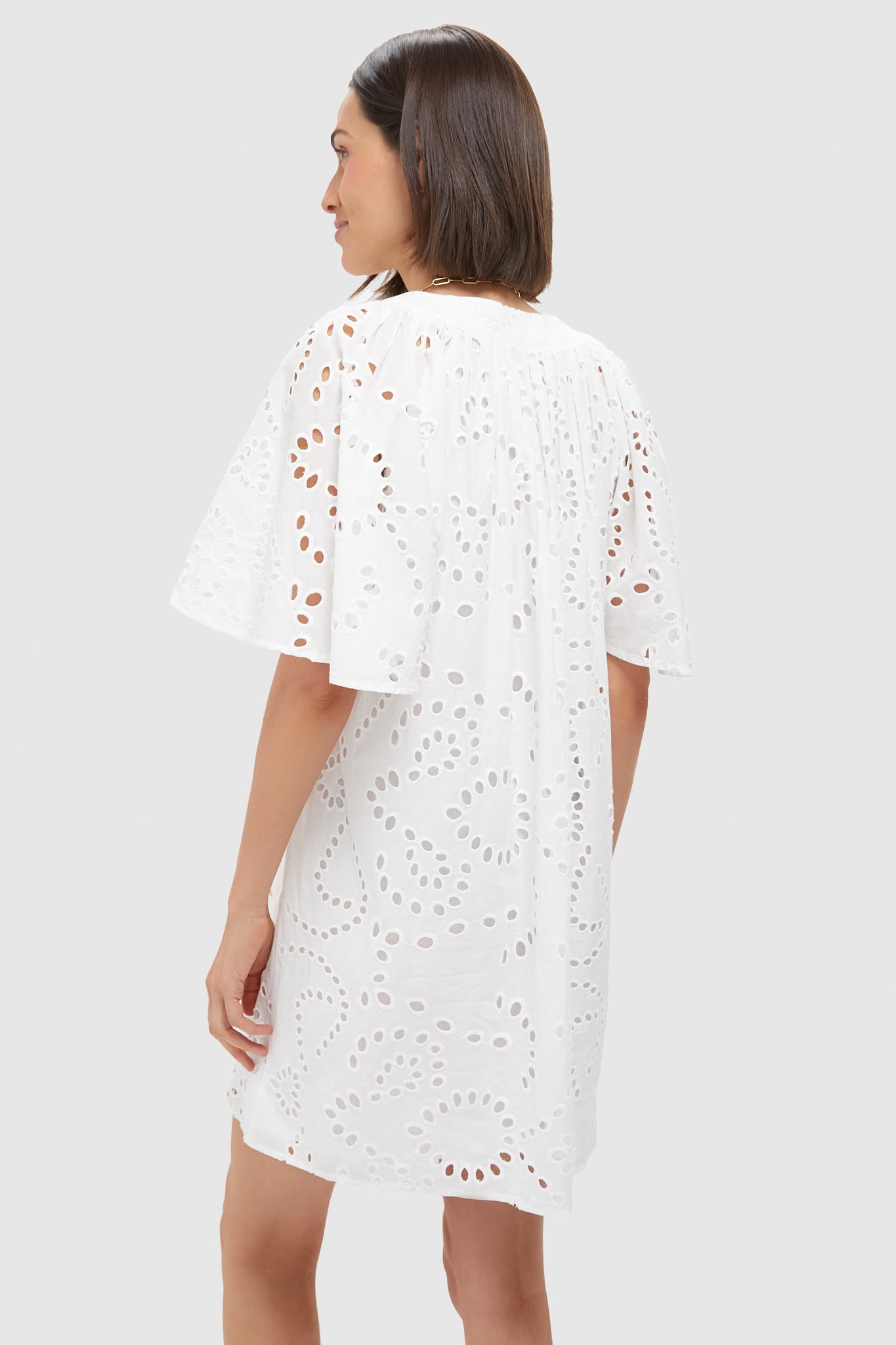 White Eyelet Finley Flutter Sleeve Dress