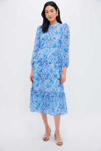 Blue Multi Abstract Floral Rosalind Ruffle Maxi Dress