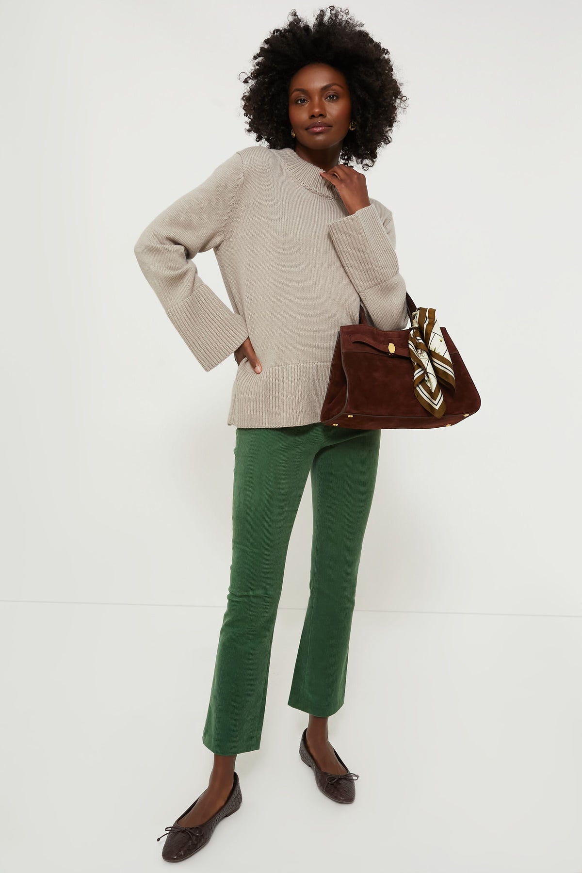 Tuckernuck Women's Ashford Pants Green Corduroy High Waist Cropped Size Small NWOT