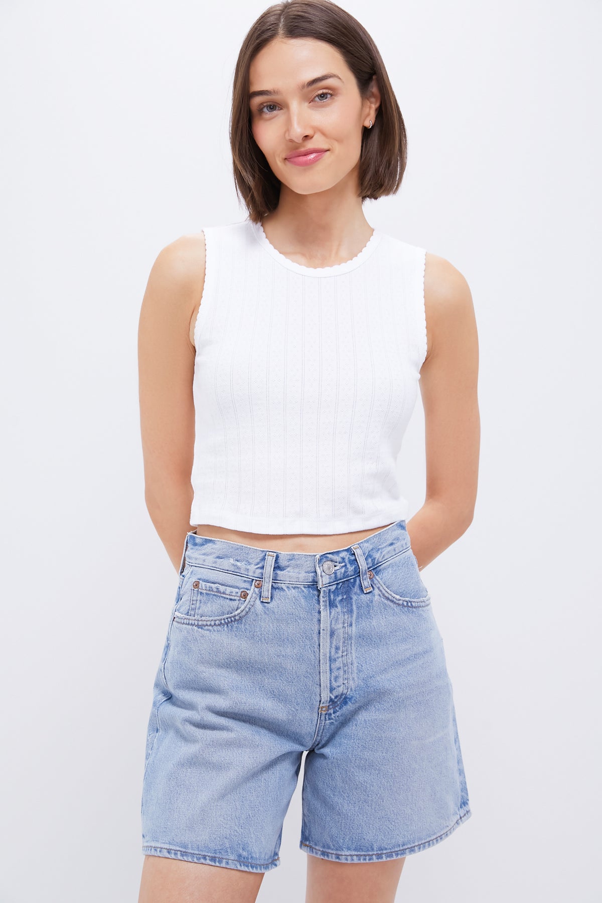 White Pointelle Sleeveless Crew