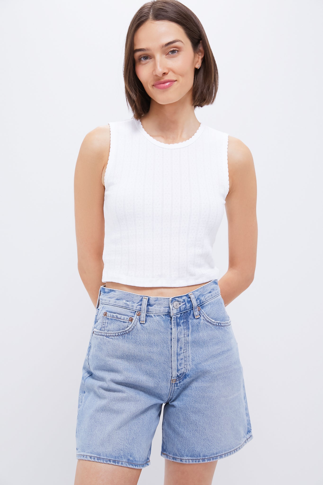 White Pointelle Sleeveless Crew