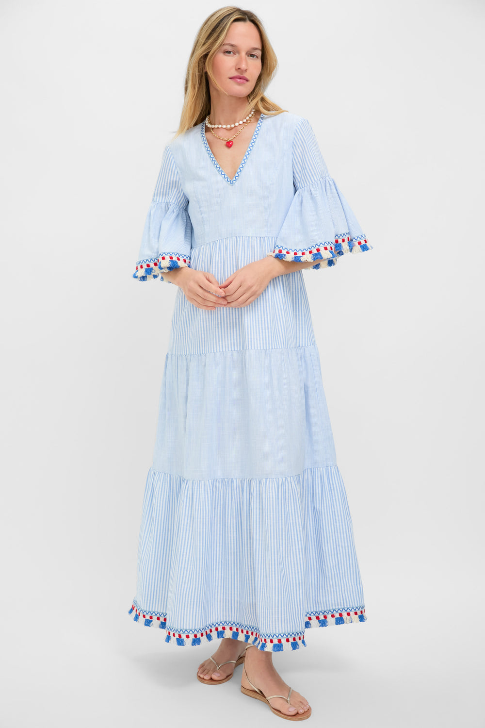 Chambray Stripe Fringe Ginger Dress