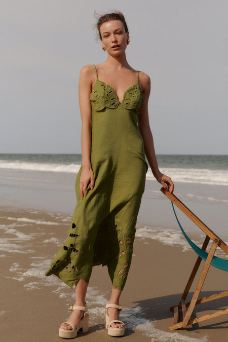 Farm Rio Jungle Leaf Dress Green Leaves Cut Out Midi Dress Parallel Farm Rio Jungle Leaf Dress Green Leaves Cut Out Midi Dress Parallel