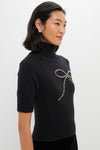 Black Silver Merrill Bow Short Sleeve Sweater