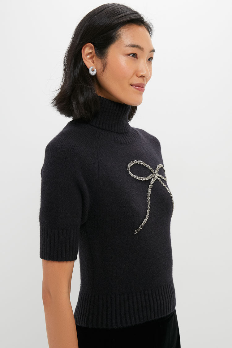 Black Silver Merrill Bow Short Sleeve Sweater