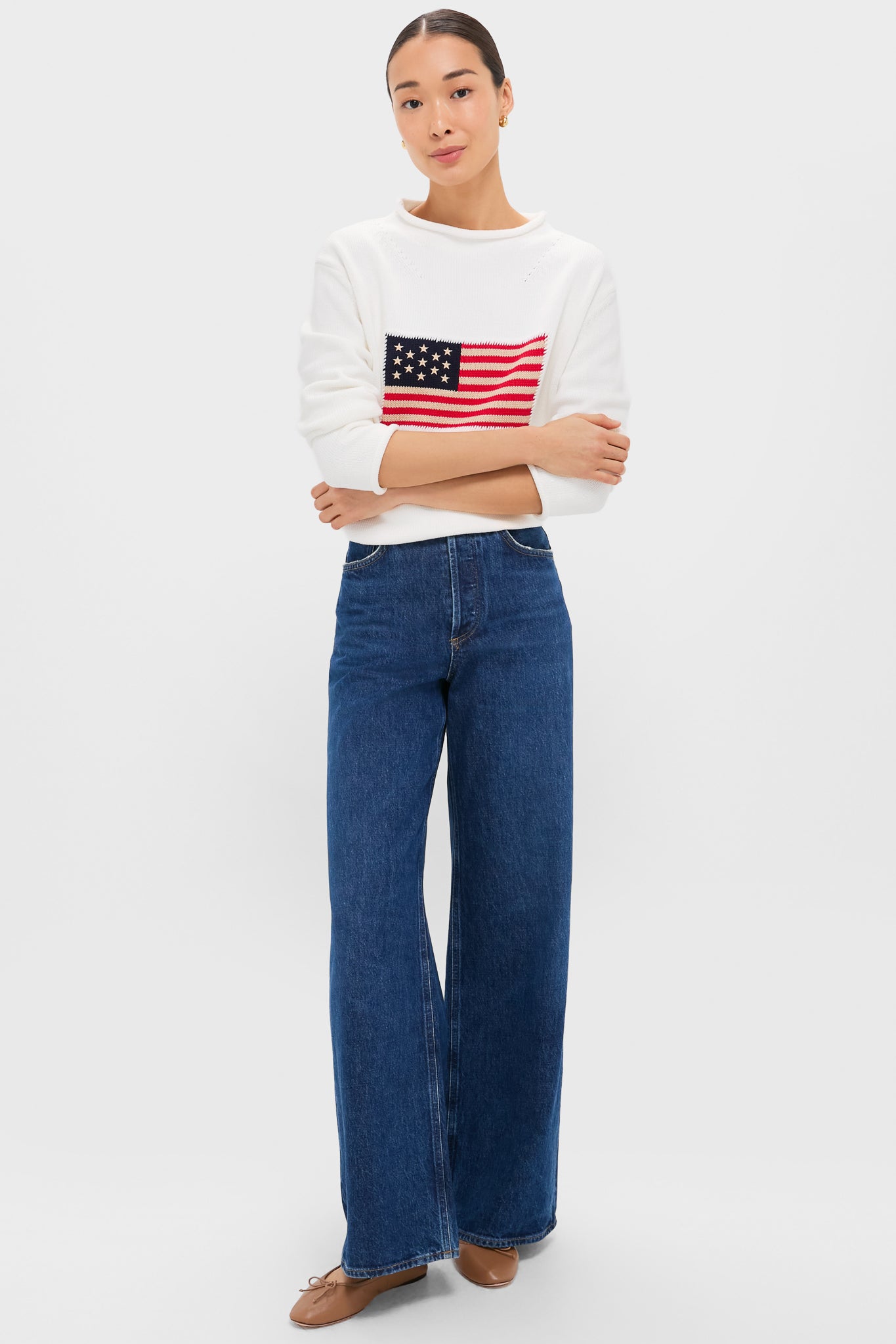 Ivory Cotton Rollneck Americana Sweater