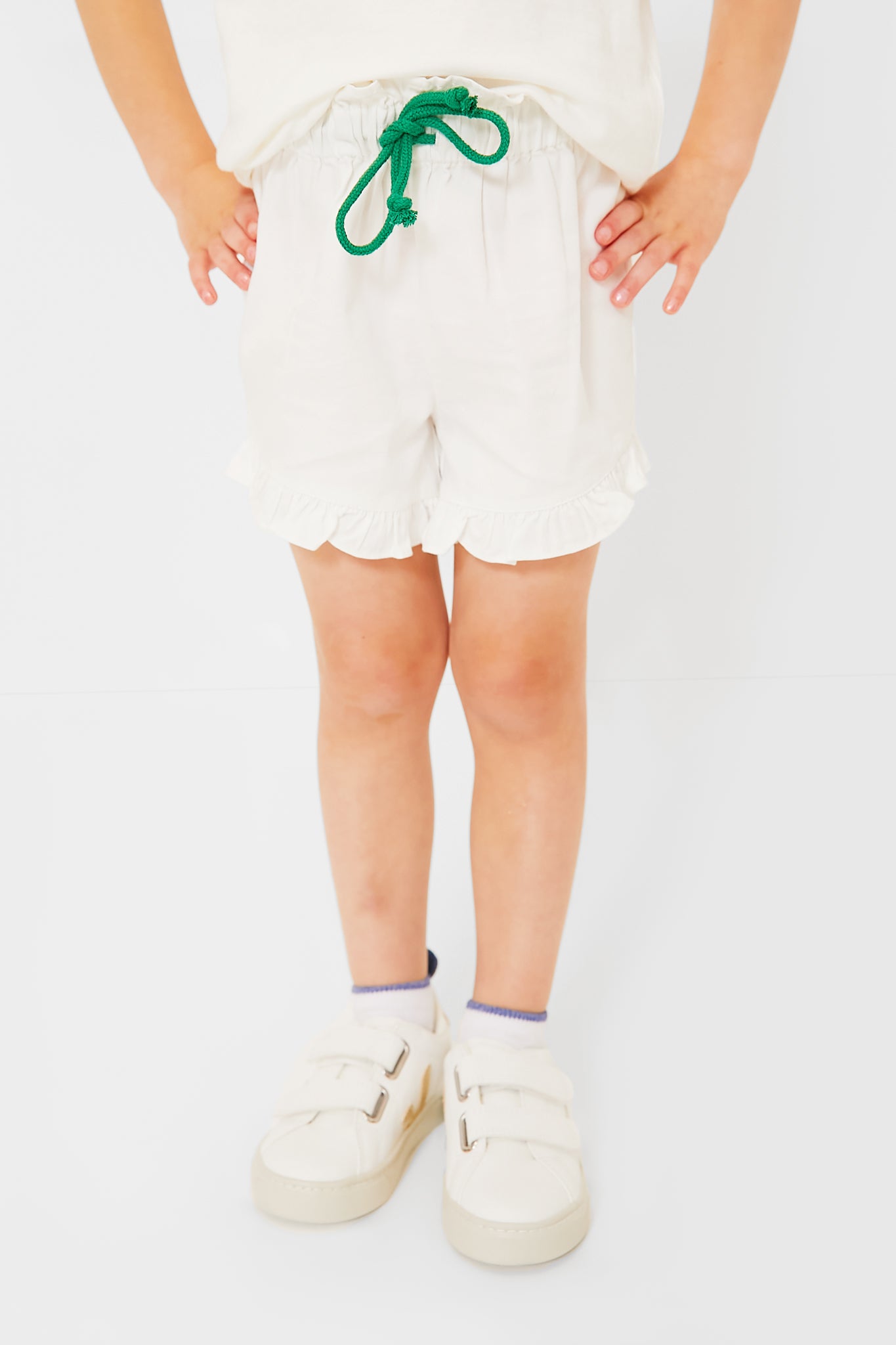 Exclusive Green Piping White Stella Shorts