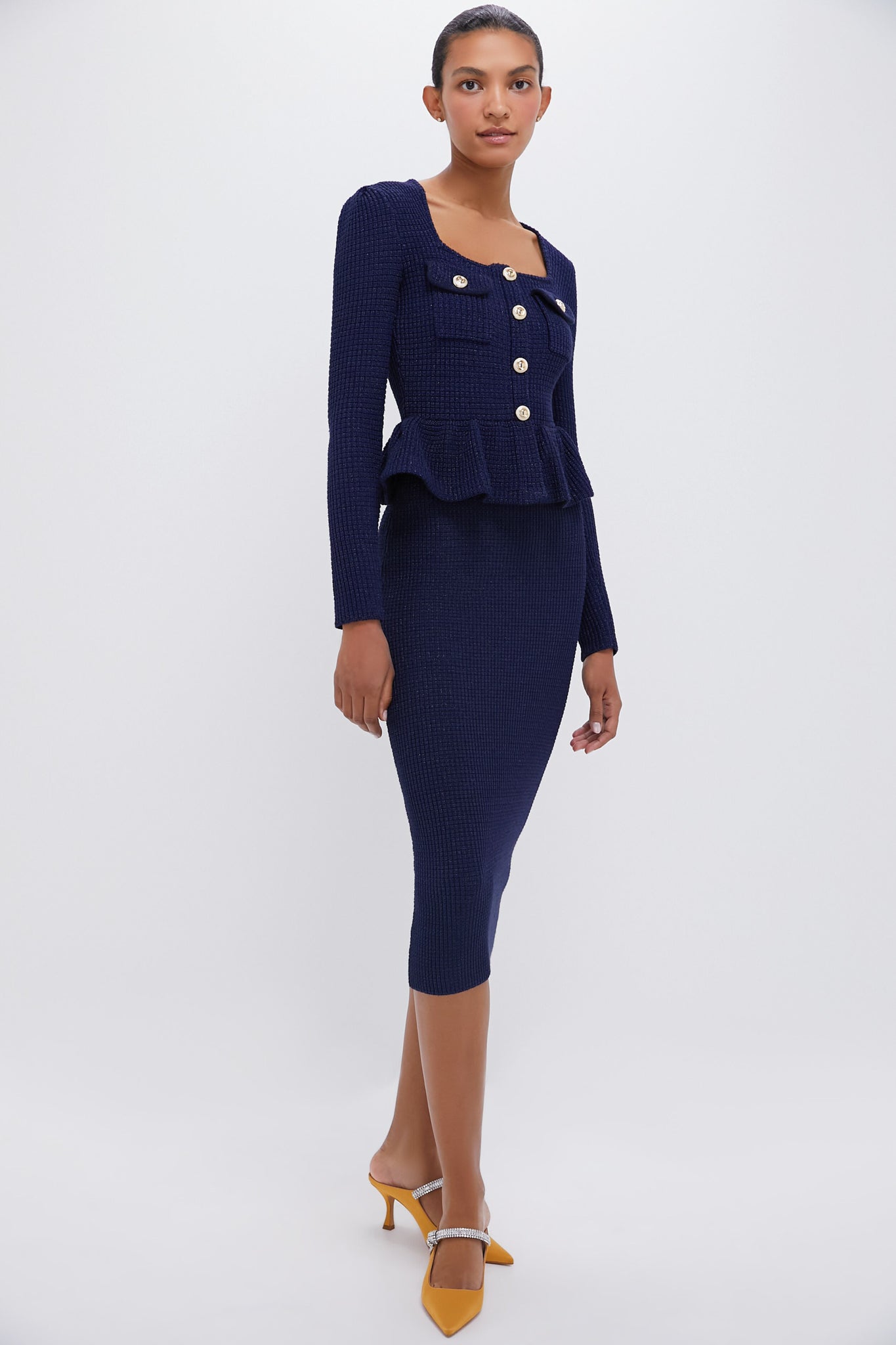 Something Navy Waist hot Detail Mint Jacquard Peplum Surplice Top