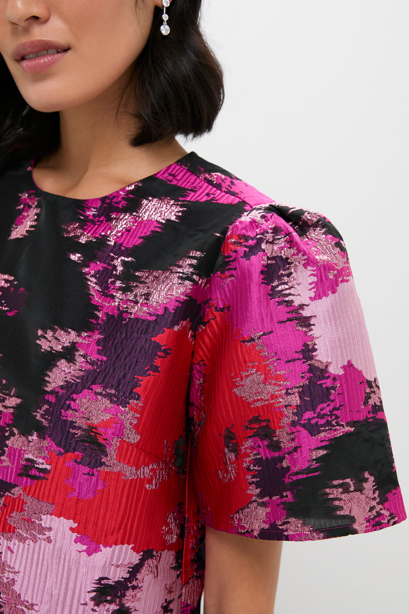 Pink and Red Lurex Abstract Jacquard Lyla Blouse
