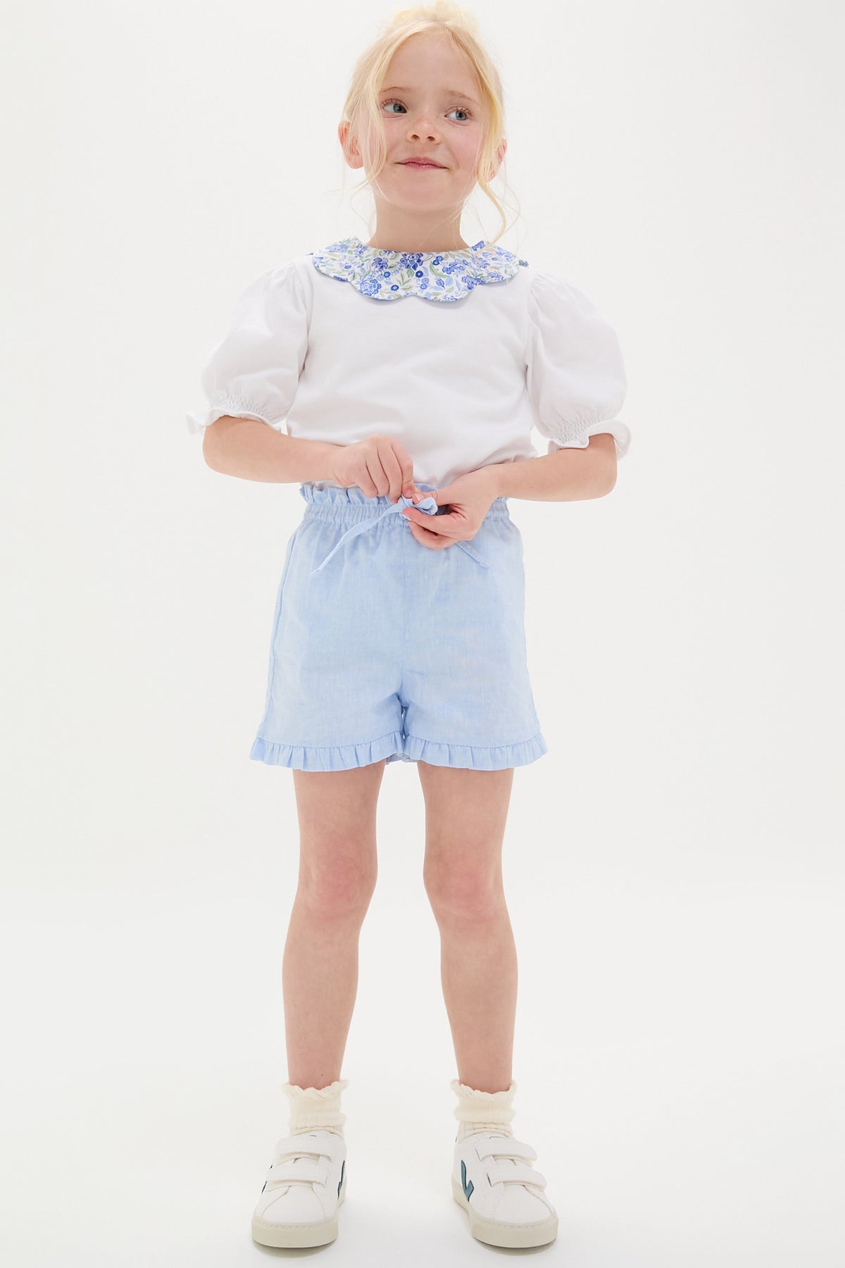 Light Blue Flores Cotton Girls Shorts