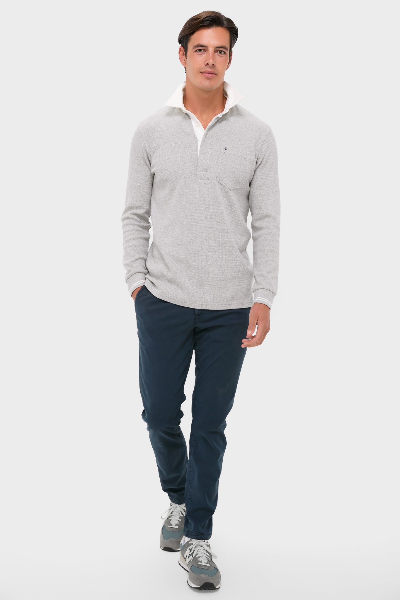 Heather Grey Waffle Rugby Polo | Criquet