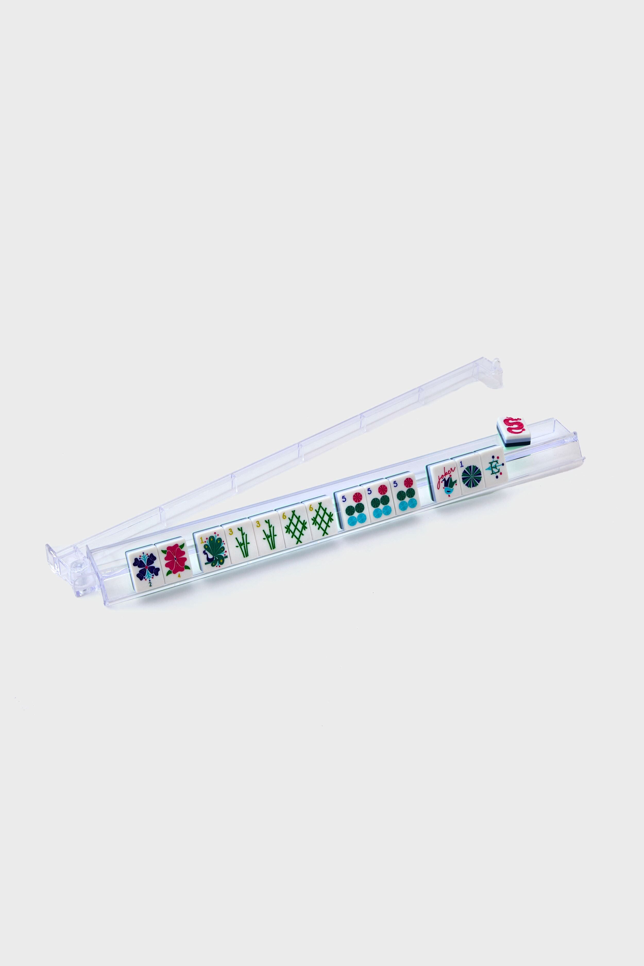 Clear Acrylic Rack and Pusher Set displaying classic Mahjong tiles, effortlessly combining fun and sophistication for a high-end gaming experience.