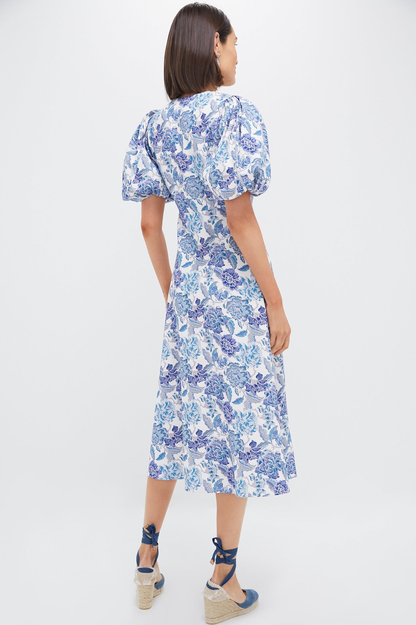 blue floral midi dress with cardigan Steel Blue Floral Brody Midi Dress