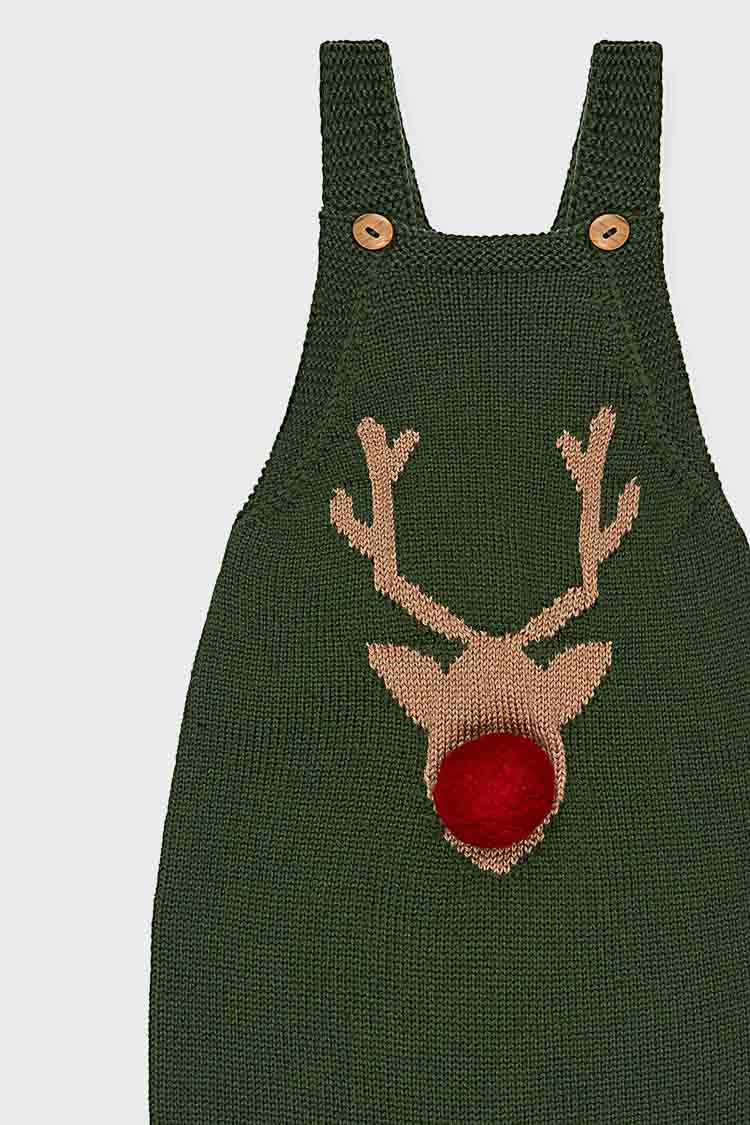 Green Reno Merino Baby Knitted Dungarees