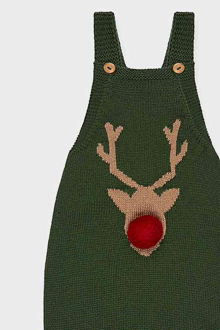 Green Reno Merino Baby Knitted Dungarees