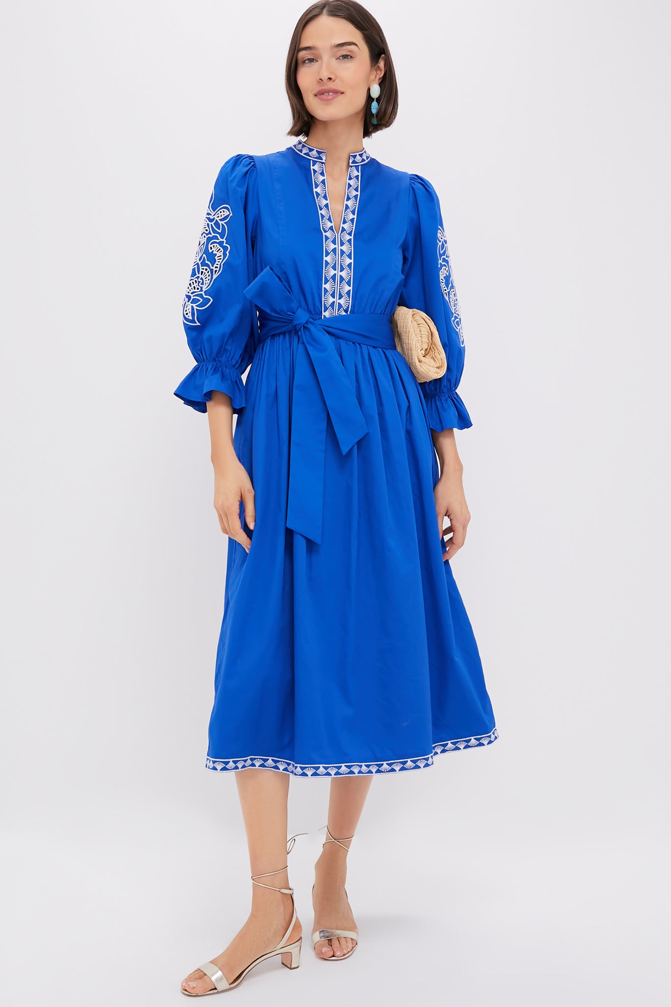 Royal Blue with Baby Blue Embroidery Dowling Midi Dress