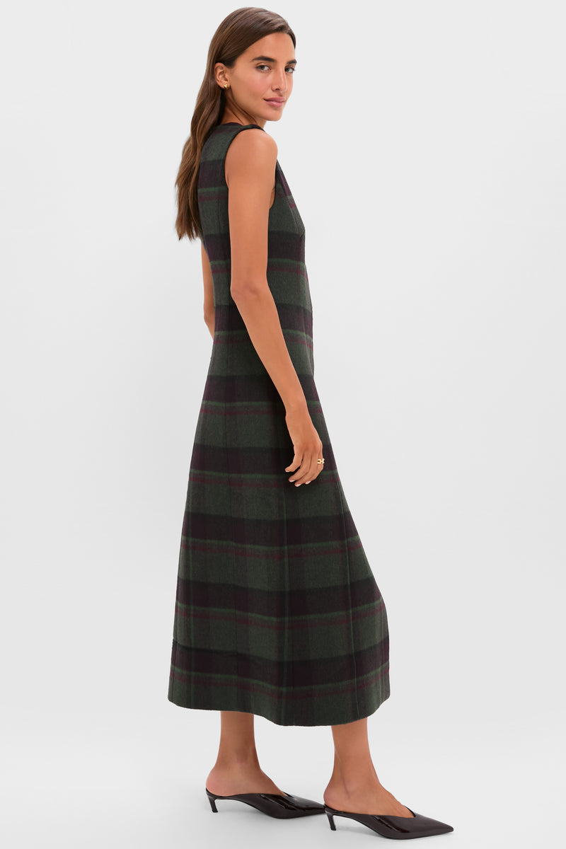 Forest Plaid Wool Rhoda Midi Dress