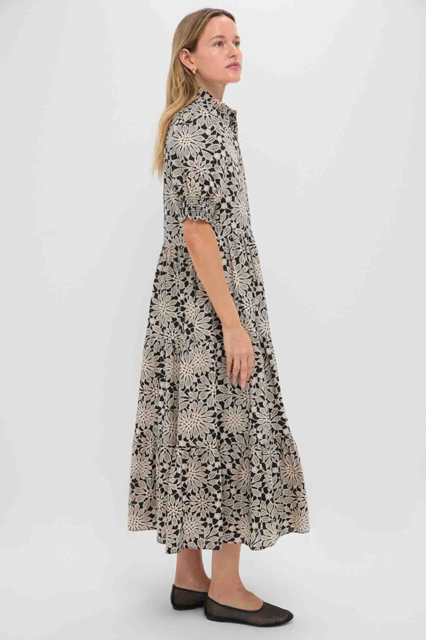 Black & Tan Printed Floral Bennett Maxi Dress
