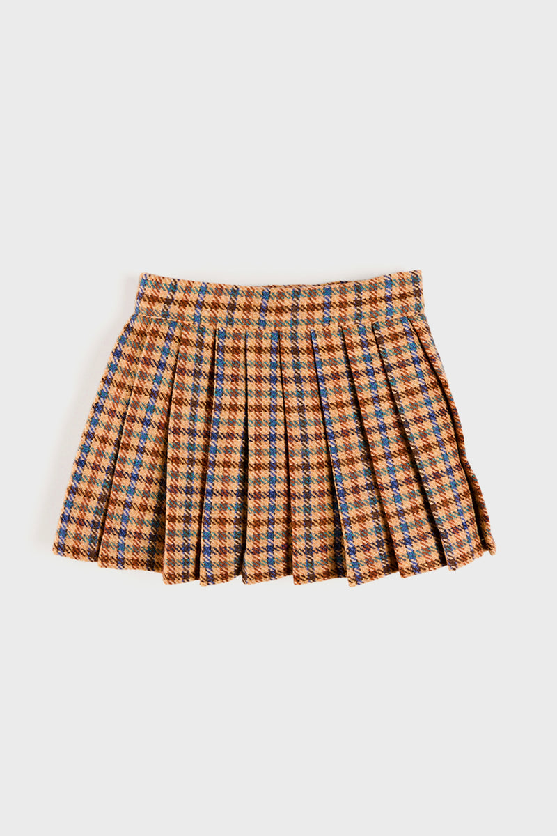 Tweed Buckled Kilt in Brown and Blue