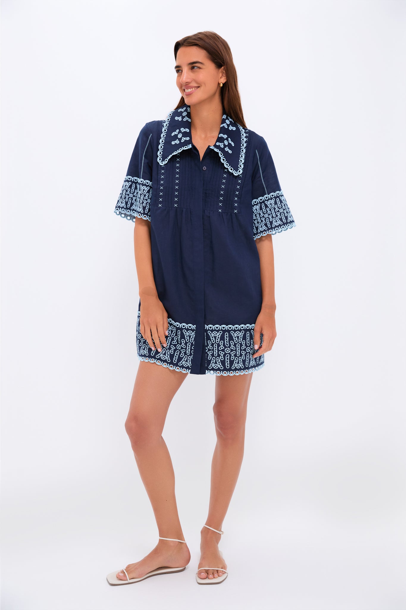Navy Linen Eyelet Delphine Dress
