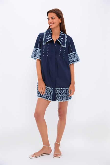 Navy Linen Eyelet Delphine Dress