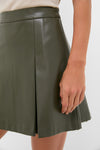 Classic Olive Faux Leather Phillips Skirt with high waistband and front pleat, offering an effortless and fun A-line silhouette for a high-end, versatile look.