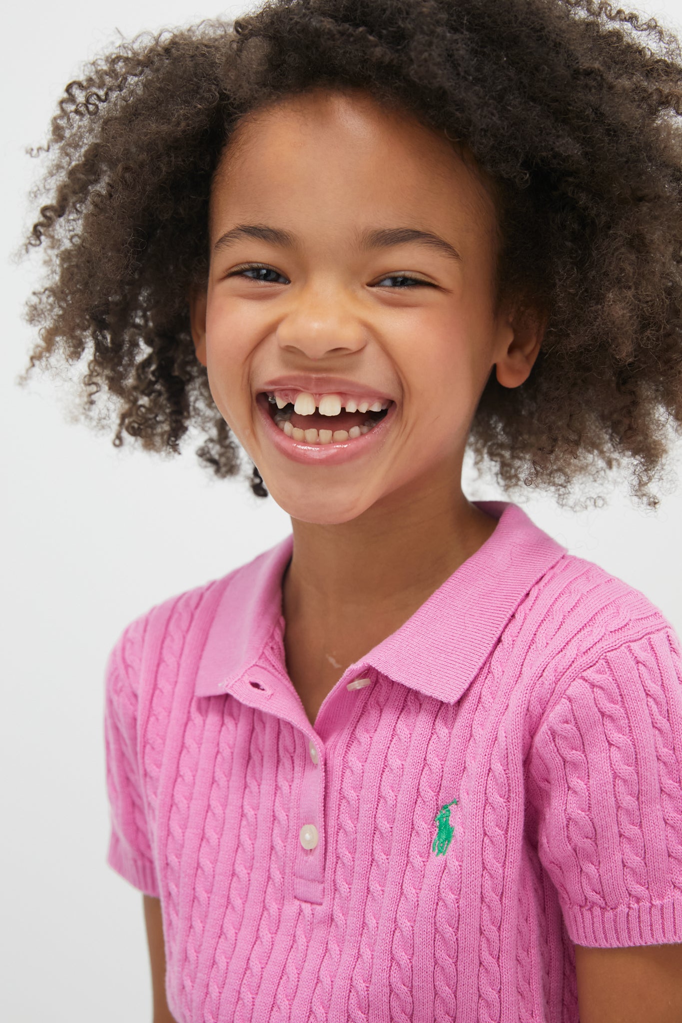 Girls Short Sleeved Combed Cotton Mini Cable Knit Polo