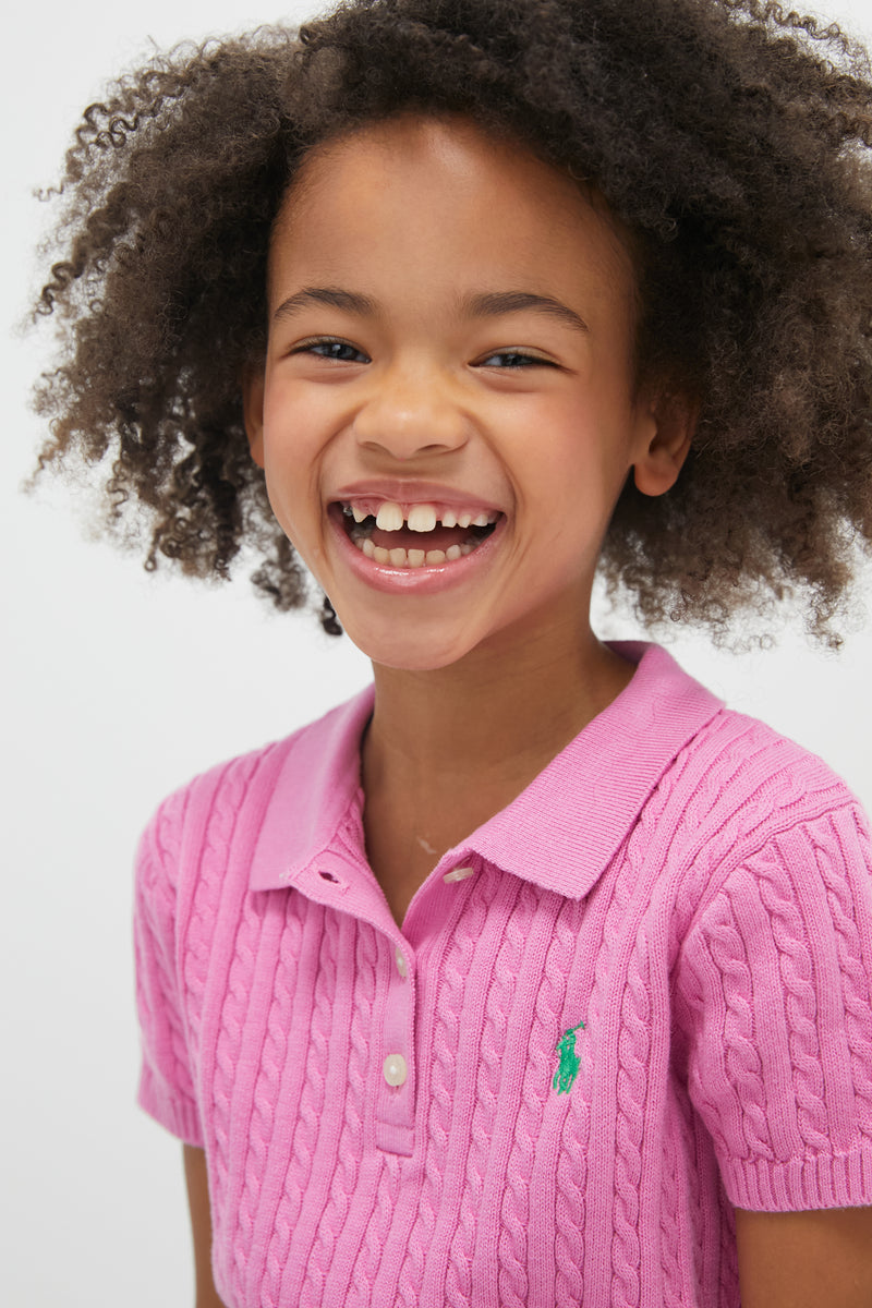 Girls Short Sleeved Combed Cotton Mini Cable Knit Polo